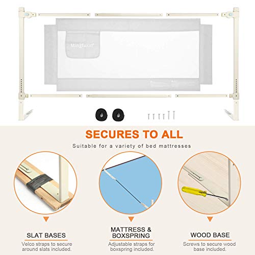 Mingfuxin Extra Long Safety Bed Rails for Toddlers, Vertical Lifting Foldable Bed Guardrail Crib Bed Rails Guard for Kids Twin, Double, Queen & King Size with Dual Lock- Single Side 70"