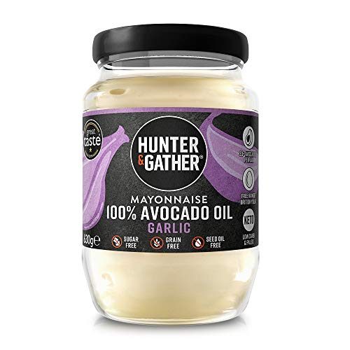 Hunter & Gather Mayonesa de Aceite de Aguacate con Ajo y Pimienta Negra 630g | Hecho con Aceite de Aguacate y Yema de Huevo de Gallina Campera Inglesa | Paleo, Keto, Libre de Gluten y Azúcar
