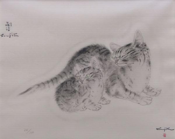 Amazon.co.jp: 「穂高 真作」洋画壇の巨人 藤田嗣治 「親子猫」 限定