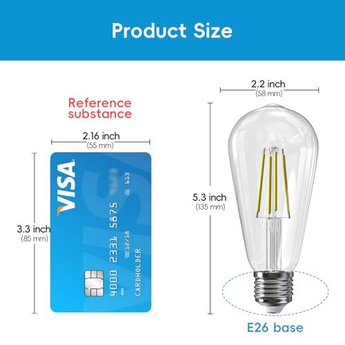 Image of Jensense Edison Bulbs E26 LED Bulb 60 Watt Equivalent, Vintage LED Light Bulbs CRI90+ ST19, Dimmable Clear Light Bulbs (5000K Daylight, 6watt-4 Pack)