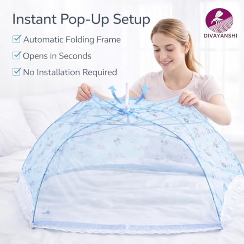 Image of Divayanshi Umbrella Mosquito Net for Infants (0-2 Years) | Foldable Baby Bed Net Tent | Fine Mesh Protection from Mosquitoes & Insects | Portable, Lightweight, Washable Net for Cradle & Baby Bed-Pink