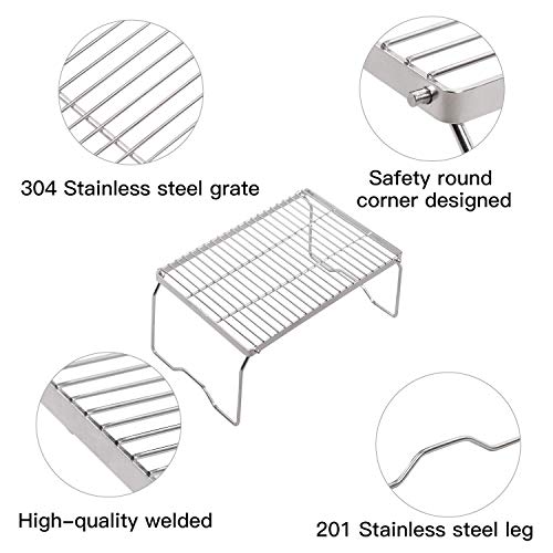 REDCAMP Folding Campfire Grill 304 Stainless Steel Grate, Heavy Duty Portable Camping Grill with Legs Carrying Bag, Medium