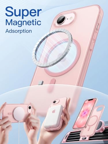 Image of DIZORO Matte Case for iPhone 17e / iPhone 16e Compatible with MagSafe, Camera Lens Full Protection, Shockproof Translucent Frosted TPU Soft Phone Cover, Anti-Fingerprint (Pink)