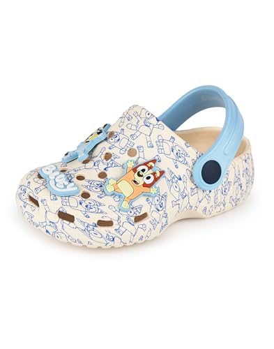 Bluey Zuecos para niño | Calzado Infantil sin Cordones con adorables Colgantes de Cachorro en Color Beige y Azul | Sandalias Estampadas para Interior y Exterior con Correa Ajustable