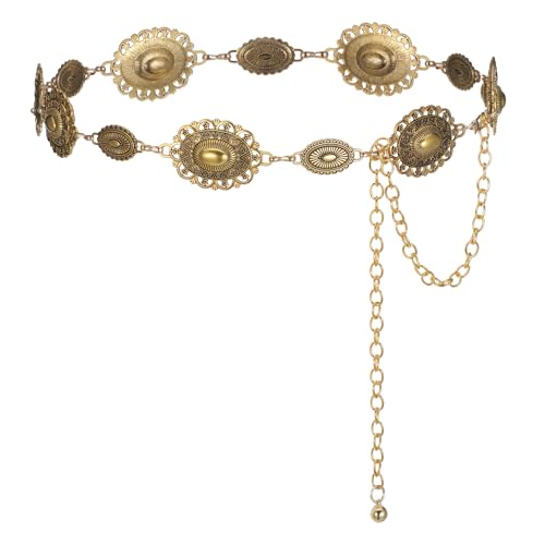 Gold Chain Belt,Women Western Metal Chains Belts,Oval Concho Chain Belt,Metal Waist Chains Belts for Jeans Dresses Concert Boho