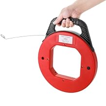 100 Feet Steel Fish Tape with Red Plastic Housing Heavy Duty, Rust-Free, Retractable Wire Fish Tape Reel for Conduit, Drywall, and Insulated Walls