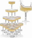 Ksestor ACRYLIC Champagne Tower – Plastic Coupe Glasses, 21-Piece 7oz Champagne Tower Glasses Set for Weddings, Parties & Hosting – Clear