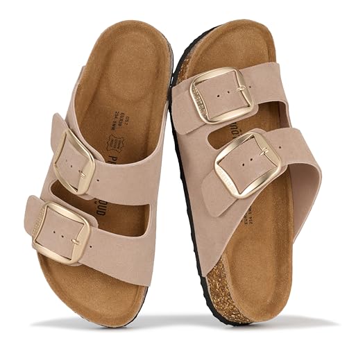 Project Cloud 100% Genuine Leather Flat Sandals for Women 2026 Comfortable Beach Essentials Womens Sandals Memory Foam Vacation Essentials Slides for Women Footwear (Santorini), Dust Pink Suede, 8
