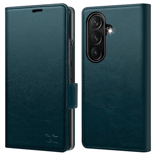 Étui portefeuille Samsung Galaxy Z Fold 7 OCASE en cuir PU bleu paon anti-choc