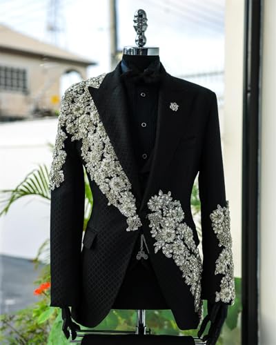 Men's Beads Suit 2 Piece Slim Fit Luxury Sequins Floral Tuxedo Prom Suits for Wedding Party Prom Peaked Lapel4