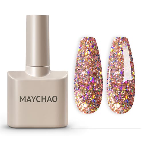 MAYCHAO Gel Nail Polish 15ML Princess Glitter Gel Polish Soak Off UV LED Nail Varnish Nail Art Starter Manicure Salon DIY at Home 0.5 OZ