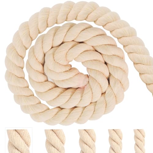 Baumwollkordel Tau Seil 20mm 4m Beige Baumwollseil Kordelband Rope Laces Makramee Garn Dicke Kordel Baumwollschnur für Dekoration, DIY-Bastelarbeiten, Handwerk, Gartenarbeit, Geschenke Verpackung