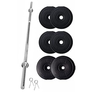FitBox Sports Home Gym – W/A Barbell Rod & Weigth Plates 20kg (2.5kg x 4 + 5kg x 2), Black (9506)