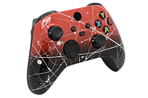 Image of Hand Airbrushed Fade Custom Controller Compatible with Xbox Series X /S & Xbox One (Series X /S Red & Black W /Silver Splatter)