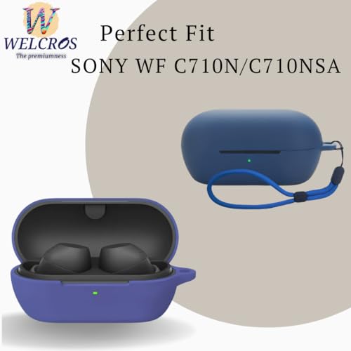 Image of WELCROS Soft Silicone Case Cover for Sony WF-C710N | C710NSA with Lanyard (Blue)