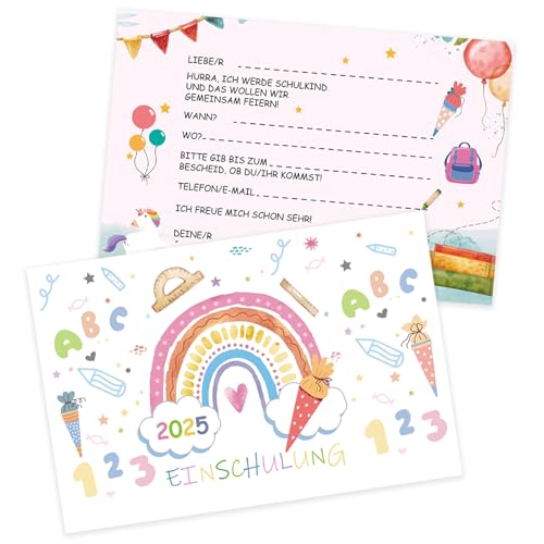 Koboko 12 Stück Einladungskarten Einschulung Mädchen, Einladung Einschulung Mädchen, Einladungskarten Regenbogen Schulanfang Mädche, Einladung Schulanfang Endlich Schulkind 2025 für Einschulungsfeier Koboko 12 Stück Einladungskarten Einschulung Mädchen, Einladung Einschulung Mädchen, Einladungskarten Regenbogen Schulanfang Mädche, Einladung Schulanfang Endlich Schulkind 2025 für Einschulungsfeier