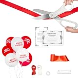 Crutello Deluxe Giant Ribbon Cutting Ceremony Kit 20"Giant Scissor Set, Sharp, Silver Handled XL Scissors, 30ft of 4"Wide Red Ribbon, 10ft Banner, 10 Red & 10 White Balloons, Banner Rope, Balloon