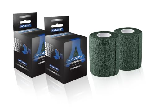Image of A-Tape Cohesive Crepe (7.5cm X 4.5 mtr, Pack of 2) Elastic Self Adherent Crepe Bandage Breathable Self Adhesive Cohesive Bandage for Humans & Pets (Dogs, Cats, Birds) (Forest Green)
