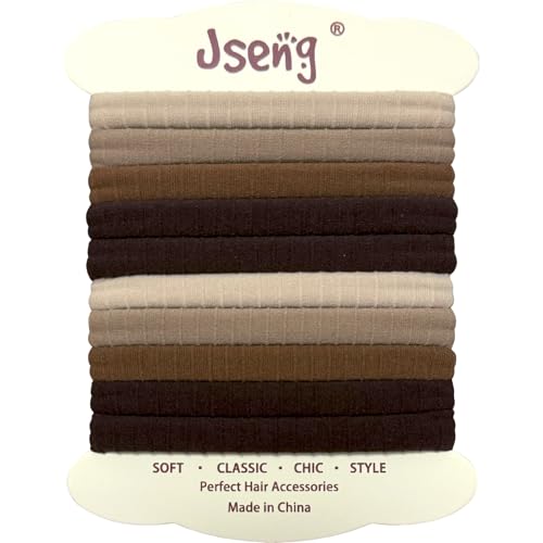 Jseng 10Packs Seamless Hair Ties for Women - No Damage Elastic Ponytail Holders Hair Accessories for Thick Curly Hair - Neutral Brown