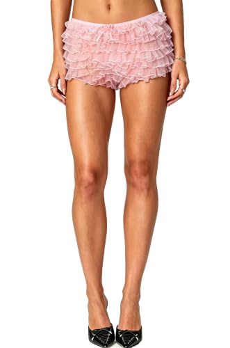 Image of Yiulangde Women Lace Bloomers Layered Ruffle Mini Shorts Y2k Pettipants | Shorts Women,Lolita Ruffled Bloomer Shorts for Under Skirts,Fluffy Booty Shorts,Rave Boy Short Panties,Going out Bottoms