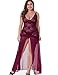 LINGERLOVE Women's Plus Size Lingerie Sexy Split Maxi Long Gown Sheer Dress (Burgundy, Plus Size)