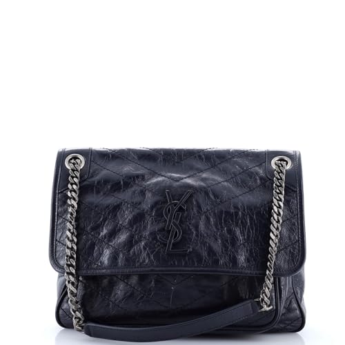 Saint Laurent, Pre-Loved Niki Chain Flap Bag Matelasse Chevron Leather Large, Black
