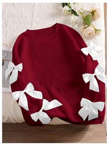 Image of SHENHE Women's Plus Size Sweaters Bow Cutout Crewneck Long Raglan Sleeve Knit Tops Chunky Sweaters