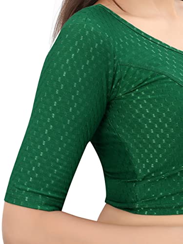 Women SAGIBO Round Neck Dobby Cotton Lycra Stretchable Elbow Sleeve Readymade Saree Blouse for Women Stylish Blouse (pack of 1)