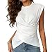Women Y2K Front Twist Tank Top Sleeveless Tie Back Wrapped Slim Fit Irregular Hem T-Shirt Cute Summer Going Out Top (White, L)