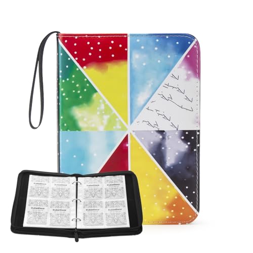 Image of Card Binder - 400 Capacity, Zippered Trading Card Holder for MTG, Sports & Collectible Cards - Acid-Free, Durable & Travel-Friendly Storage (Colorful Patchwork, 4 Pocket)