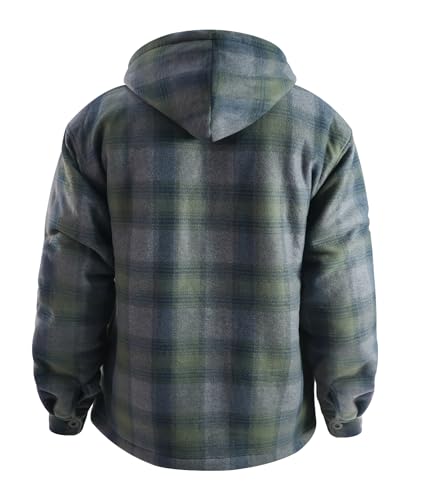 Image of TanBridge Men's Cotton Plaid Shirts Jacket Full Zip Fleece Flannel Sherpa Lined Hoodies Heavyweight Hoodies Jacket for Men