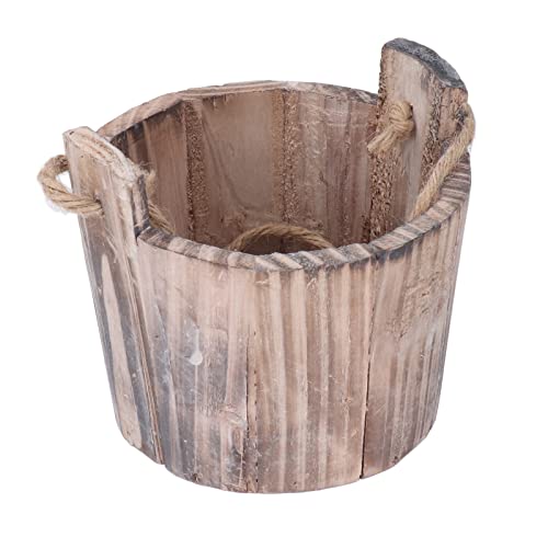 Rustic Wooden Whiskey Barrel With Lanyard Planter, Resistant To Hot Sun And Harsh Winters Without Fading Or Frosting Patio Garden Backyard Primitive Planter, Outdoor Indoor Home Decor (4.75 Inches) #TOP23