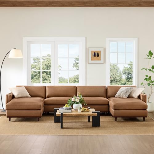 Image of CHITA 153 inch Super Large Sectional Modular Sofa, 6 Seat, Faux Leather, Camel