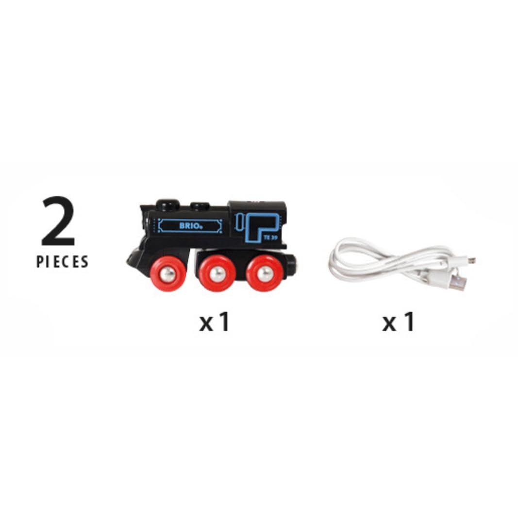 BRIO World - Train électrique avec locomotive rechargeable - Compatible avec les circuits de train en bois - Recharge USB - Jouet enfant dès 3 ans - 33599
