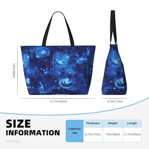 Blue Universe Space Galaxy Print Large Capacity Beach Travel Bag For Family, Beach Tote Bag For Women With Zipper Pockets4