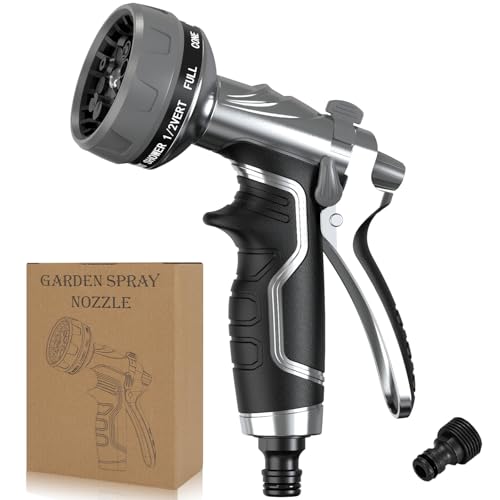NEW Heavy-Duty Metal Hose Pipe Spray Gun 8 Adjustable Spray Patterns Garden Hose Spray Gun Leak-Proof Hose Gun Garden Hose Nozzle for Watering Cleaning Washing Cars Compatible with UK Hoses