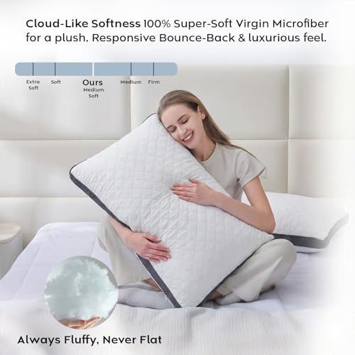 Image of AYKA Premium Microfiber Pillow for Sleeping | Super Soft & Fluffy Bed Pillow | 100% Virgin Microfiber Filling | Hypoallergenic, Breathable | Ideal for All Sleeping Positions 17x27 | White | Set of 2