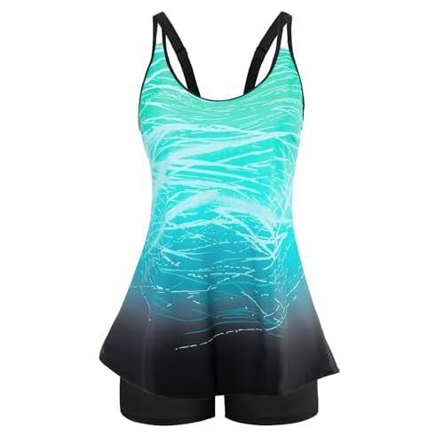 Arolina Tankini Swimsuits for Women Tummy Control Two Piece Bathing Suits Flowy Swim Tops with Boy Shorts Blue-green Gradient Medium