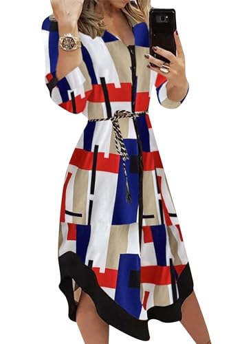 Image of YMING Womens Long Sleeve Button Down Shirt Dresses Casual Floral Print Maxi Dress Loose Fit Split Blouse Dress