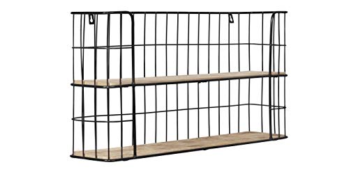 LIFA LIVING Industrieel Wandrek, Zwarte Wandplank, Metaal en Houten Kruidenrek, Bakkersrek, Rechthoekig Muurrek voor… - Image 4