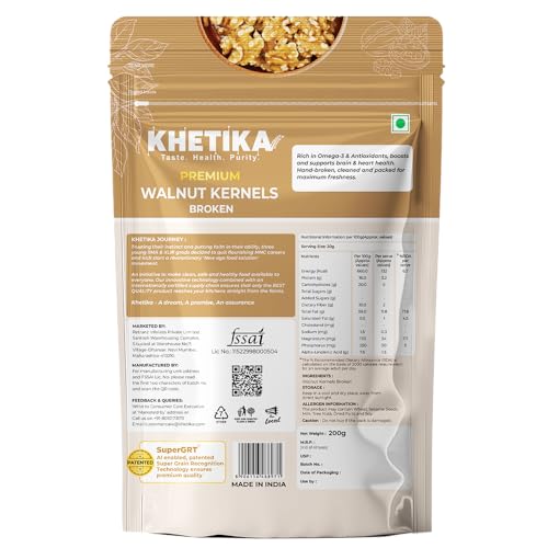 Image of Khetika Premium Broken Walnut Kernels | 200g | Walnuts Without Shell | Akhrot, Dry Fruits | Healthy Snacks | Rich in Protein, Fibre & Omega-3