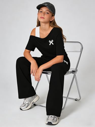 Image of Teen Girls Clothes Off the Shoulder Top and Wide Leg Pants Matching Outfit Set with Pockets Size 7-16