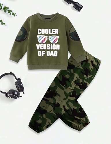Image of Gaupafmb Toddler Boy Clothes Black Long Sleeve Letter Print Sweatshirts and Camouflage Pants Toddler Boy Fall Outfits