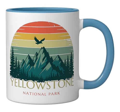 Taza de cerámica vintage parque Yellowstone azul y blanca miniatura 2