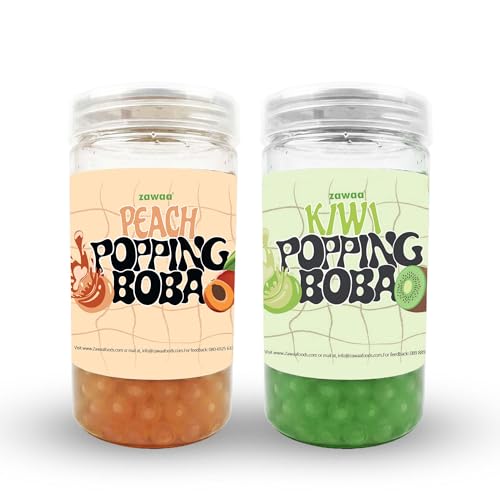 Image of Zawaa Boba Tea Assorted Popping Boba Pearls - Peach & Kiwi | 300g Each (Pack of 2) | Bursting Bubble Tea Pearls