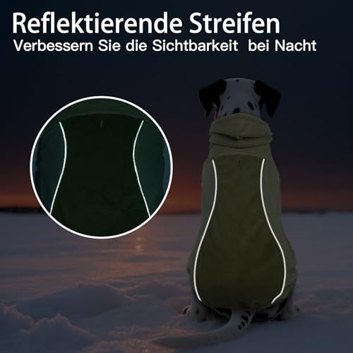 Katzinst Wintermantel Hund - Fleece Hundepullover Mittelgroße Hunde mit Leinenloch | Leichter Hundemantel mit Kapuze, Mantel für Hunde Winter, Französische Bulldogge, Grün (M)
