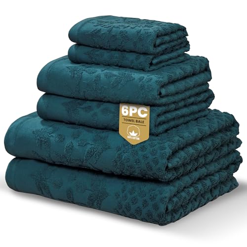 Rapport Home Versailles Jacquard 6-Piece Towel Bale | Luxurious 100% Cotton 500GSM Bathroom Set for Soft Absorbent Comfort and Elegant Style | Bale Lagoon