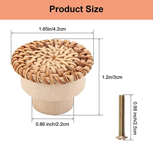 Pletpet 10 Packs Boho Rattan Dresser Knobs, Wood Knobs For Dresser Drawers Boho Dresser Handles Dresser Pulls Dresser Knobs Wood Rattan Drawer Knobs Drawers Wooden Door Knobs With 10 Screws thumb #2