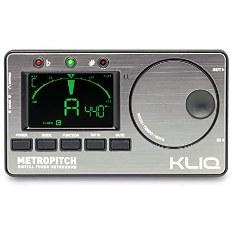 KLIQ MetroPitch - Metronome Tuner for All Instruments - with Guitar, Bass, Violin, Ukulele, and Chromatic Tuning Modes - Tone Generator - Carrying Pouch Included, Pewter Gray Cover