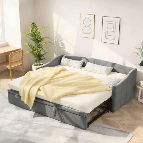 YNYHTER Schlafsofa 90/180 x 200 cm,Schlafsofa mit Bettkasten,Tagesbett Ausziehbar,Schlafcouch Ausziehbar Schlafsofa 200 cm Breit Bett Ausziehbar Zum Doppelbett,ohne Matratze (Grau-A, 90/180 x 200 cm)
